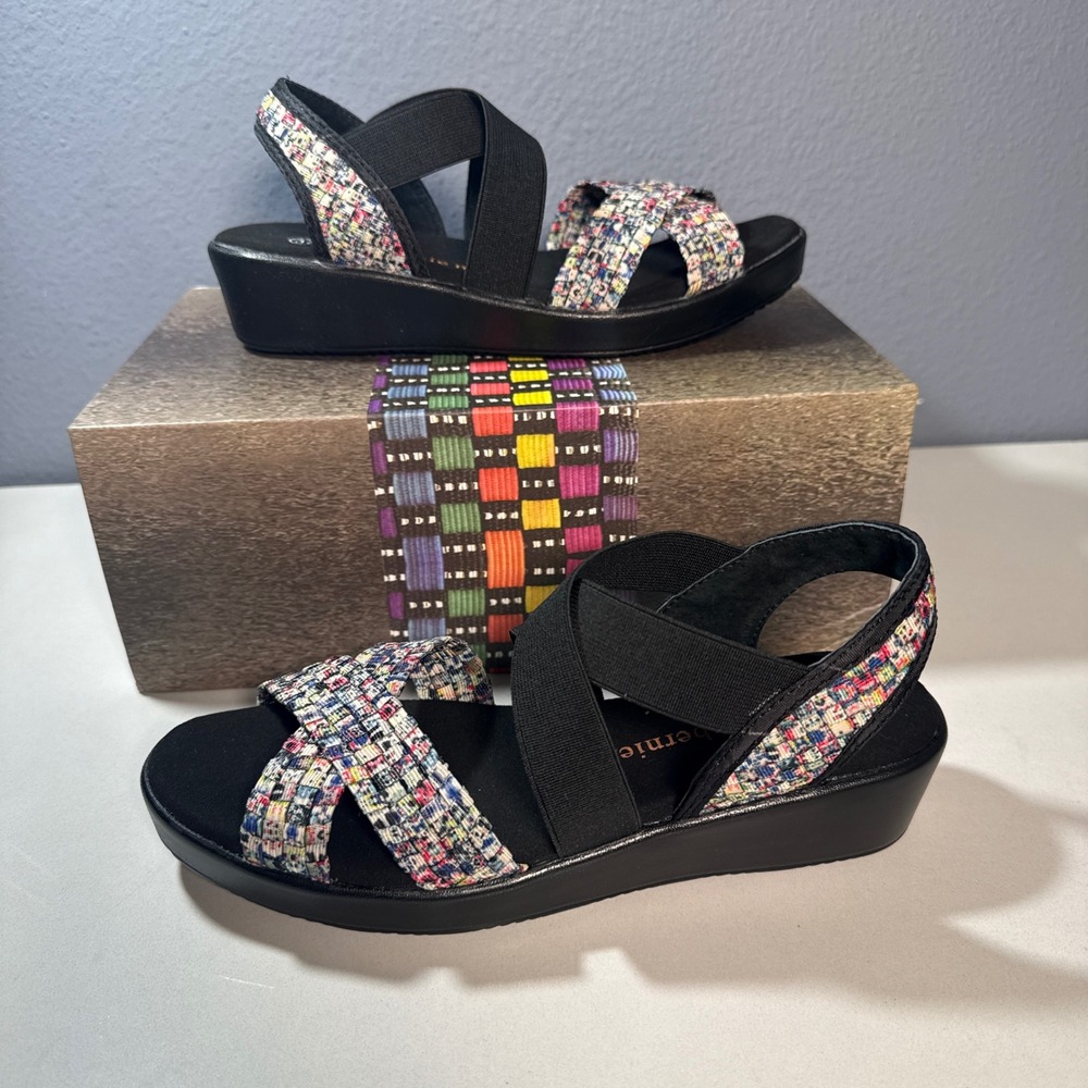 Bernie Mev Wedge Sandals Womens 37 Multi Color Woven Elastic Strappy